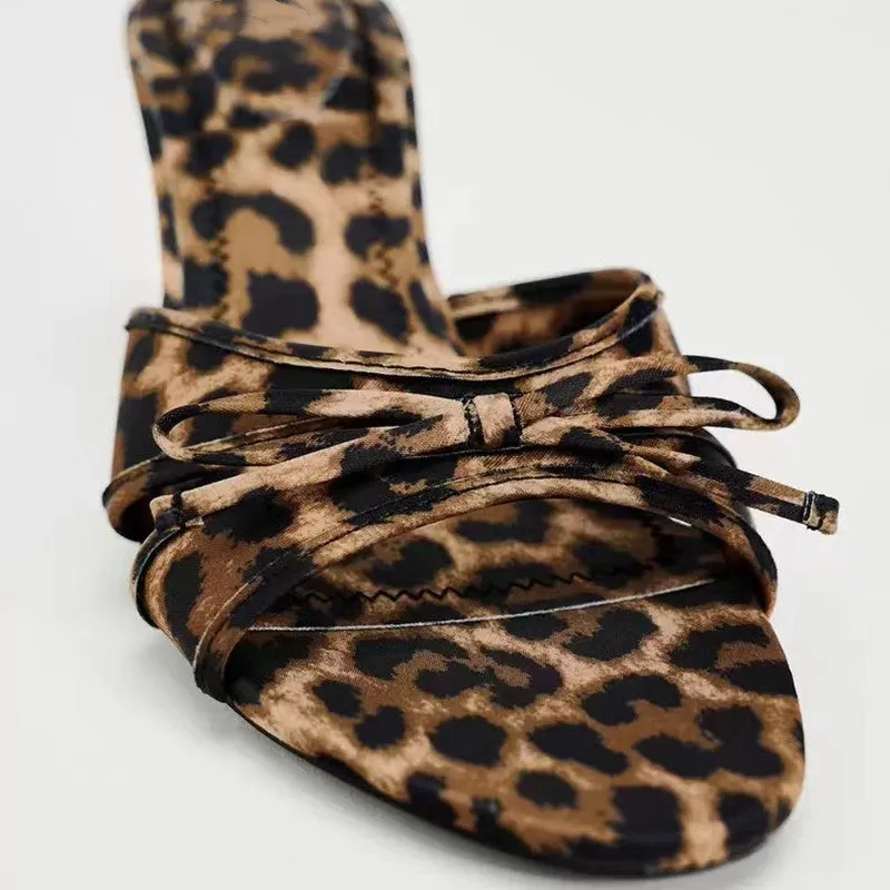 🐆 Leopard Bow Kitten Heel Sandals – Fierce & Feminine Style
