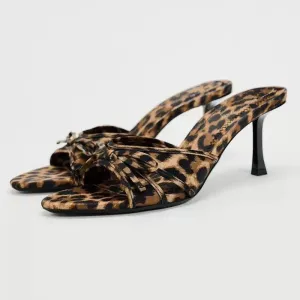 🐆 Leopard Bow Kitten Heel Sandals – Fierce & Feminine Style