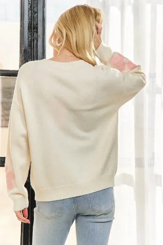 ADORA Full Size Puff Floral Sweater Top Plus Size