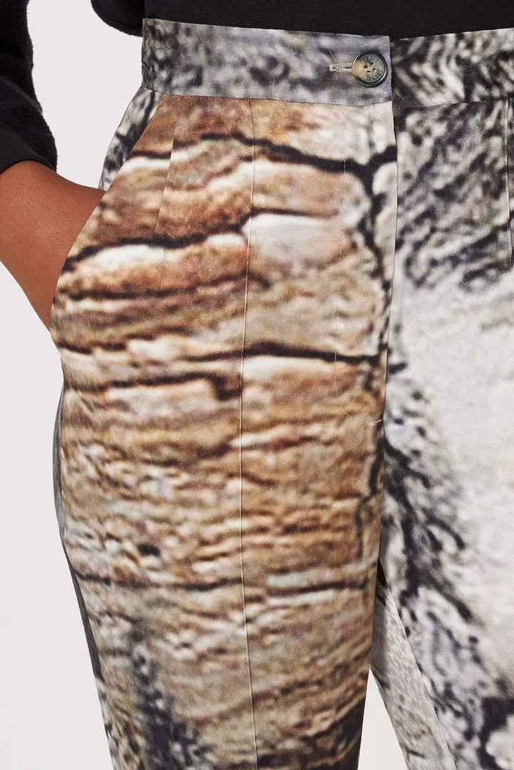 Bark Print Ankle Slit Straight-Leg Pants