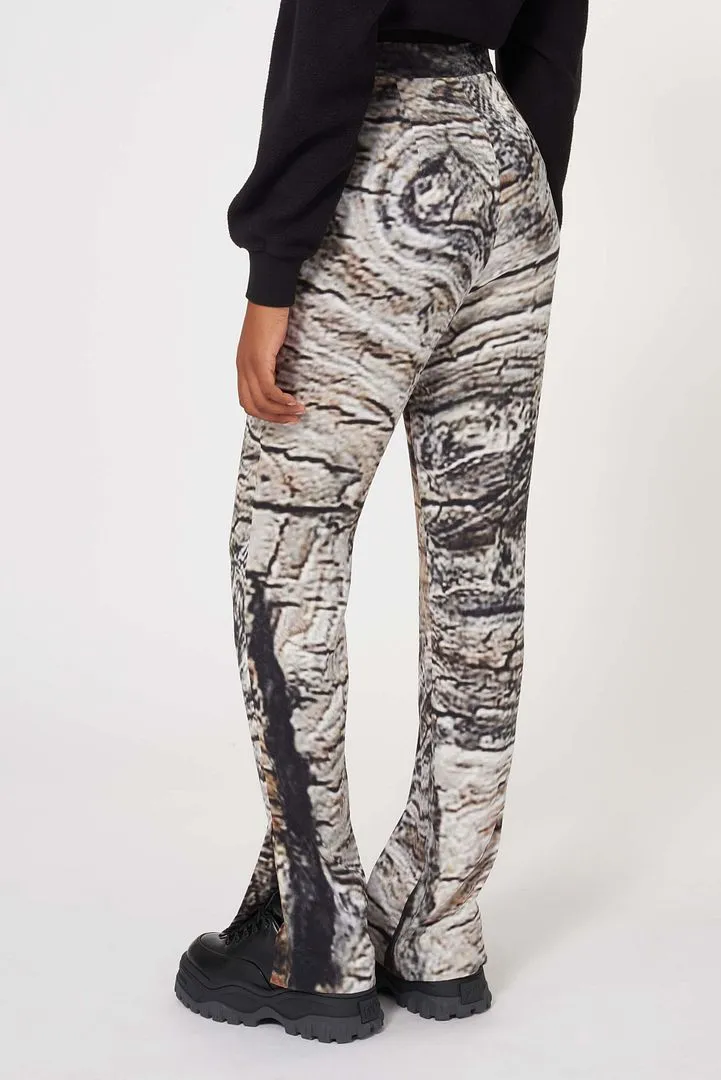 Bark Print Ankle Slit Straight-Leg Pants