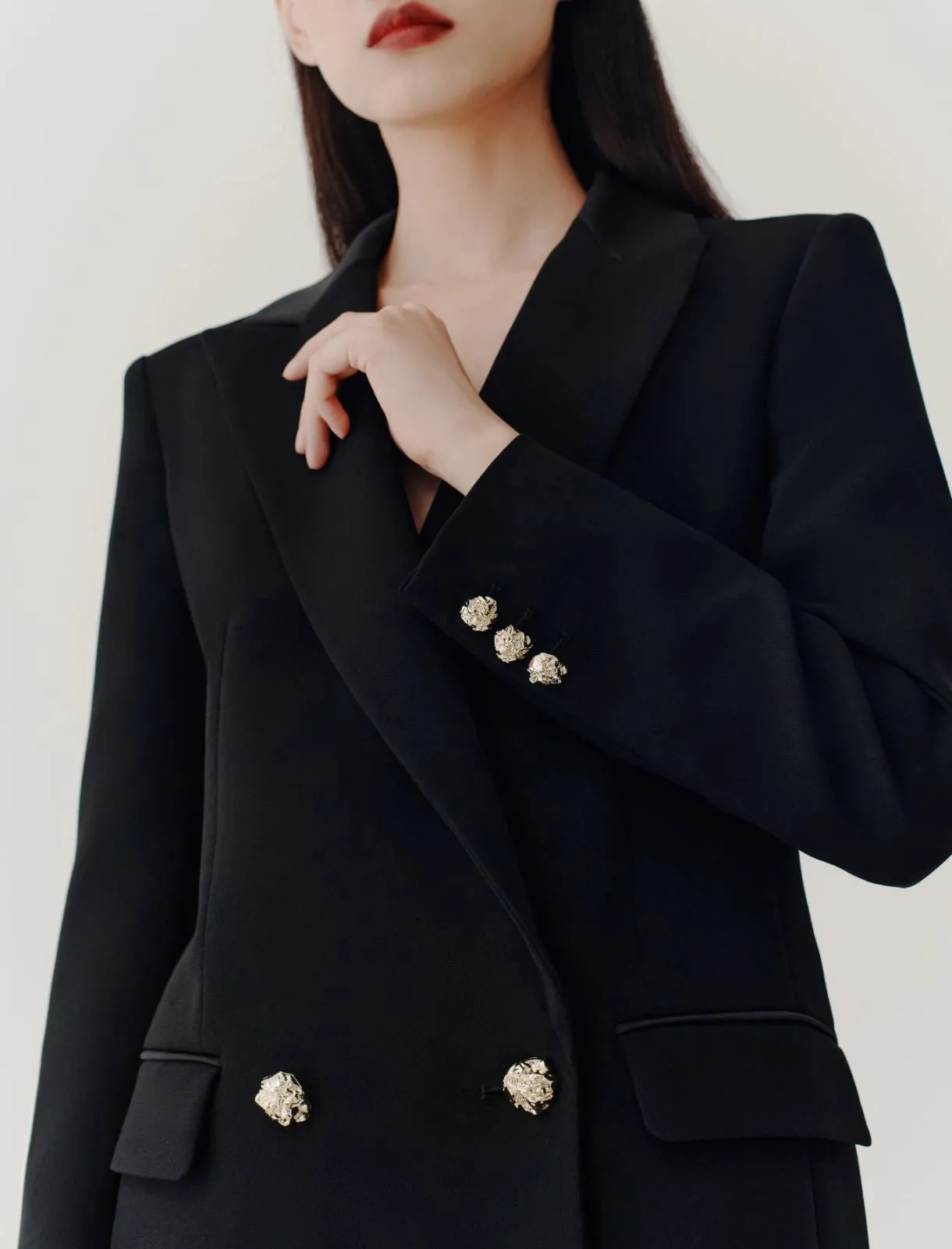 black long envers satin blazer