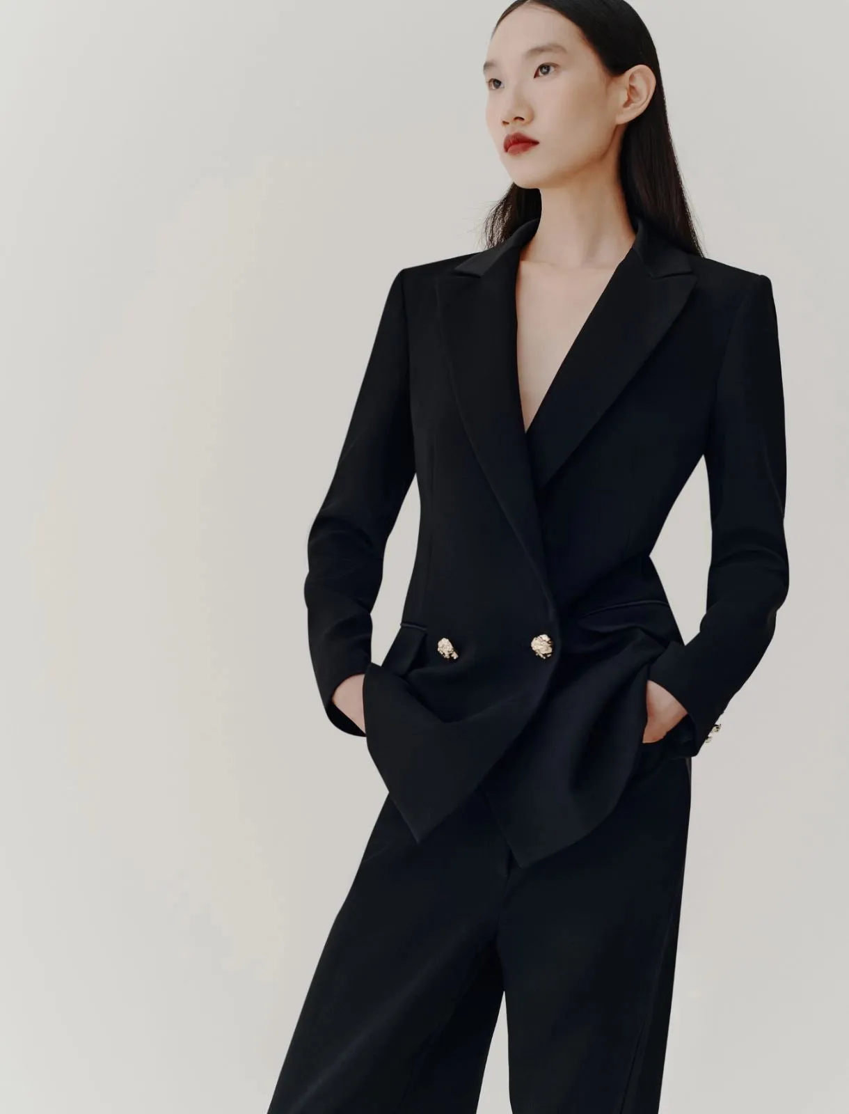 black long envers satin blazer
