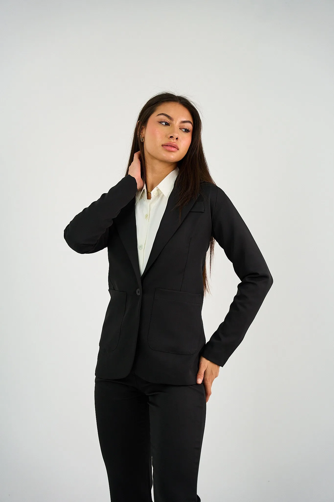 Black Single-Button Tailored Blazer
