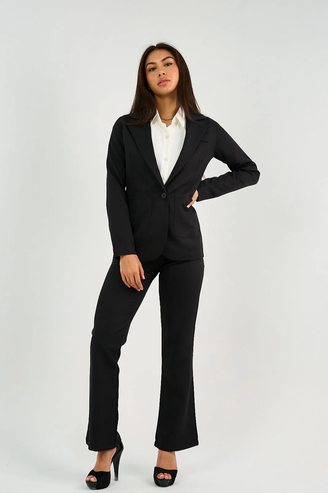 Black Single-Button Tailored Blazer