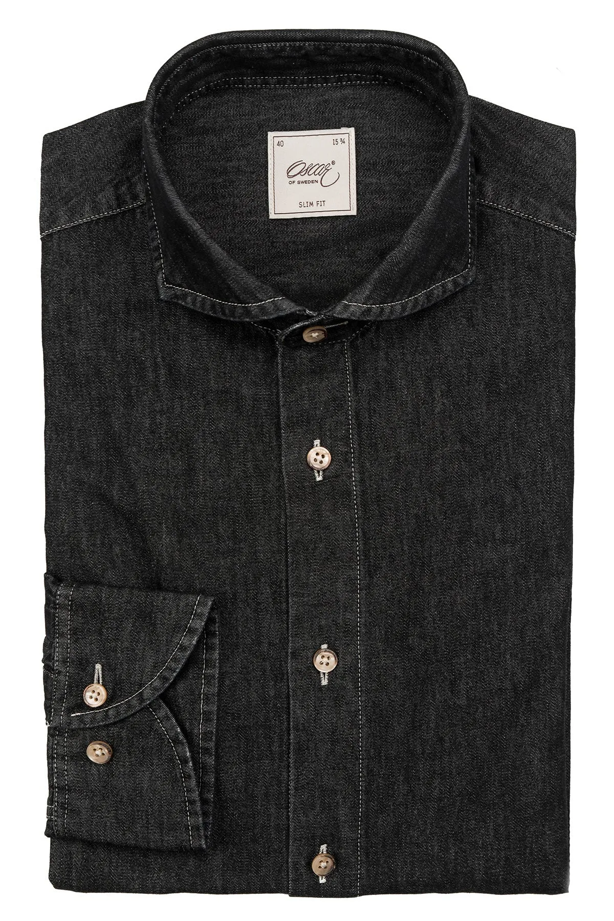 Black slim fit denim shirt