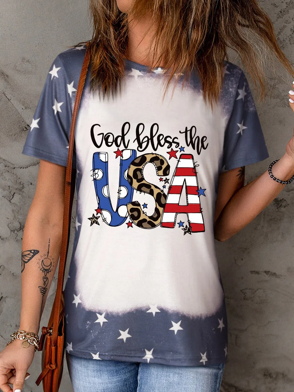 Bleached Stars Graphic Tee Celebrating America's Spirit