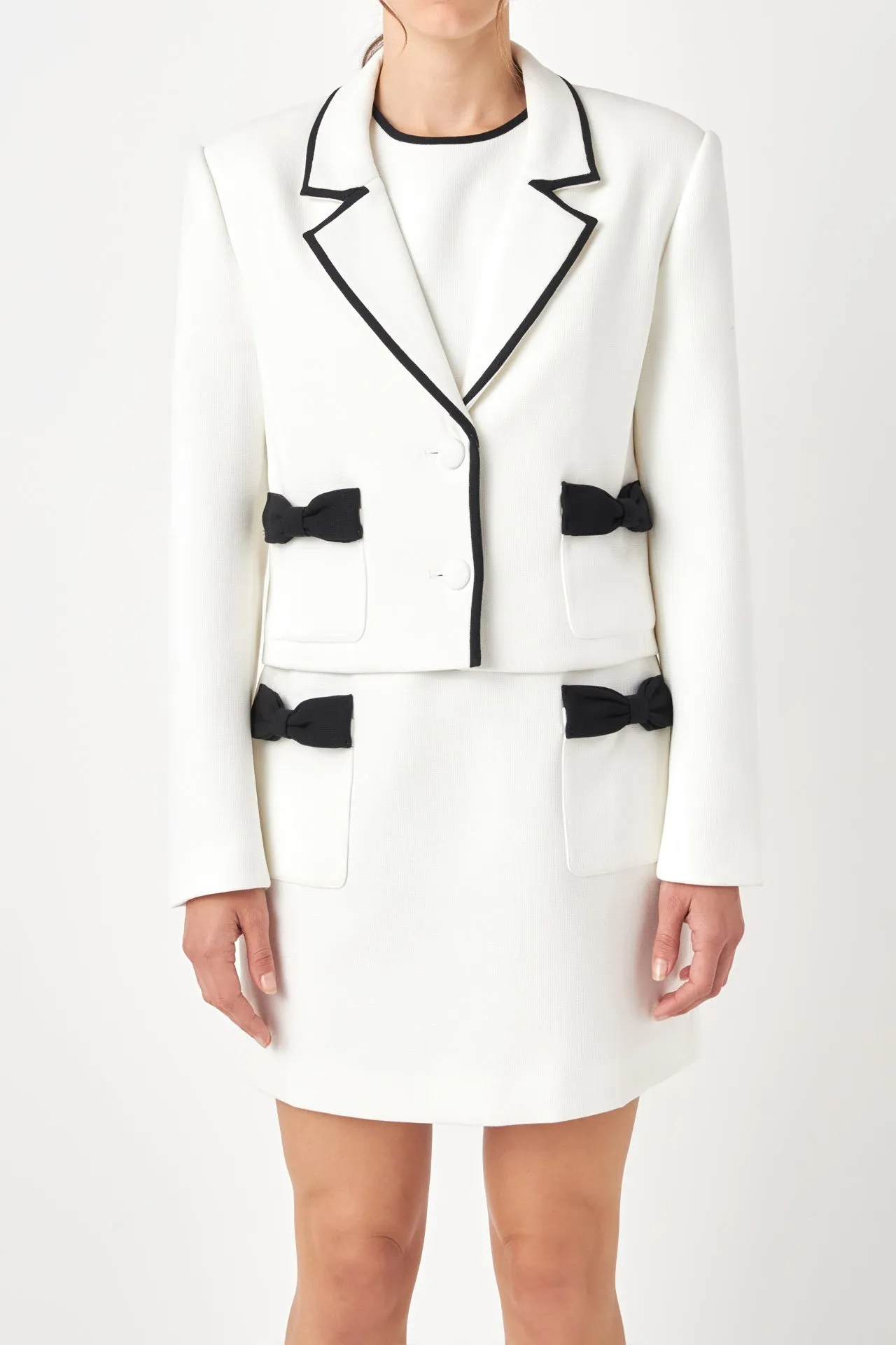 Bow Contrast Tweed Blazer