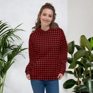 Buffalo Red Women's Hoodies, Plaid Print Unisex Soft Fleece Designer Hoodie- Made in USA/MX/EU