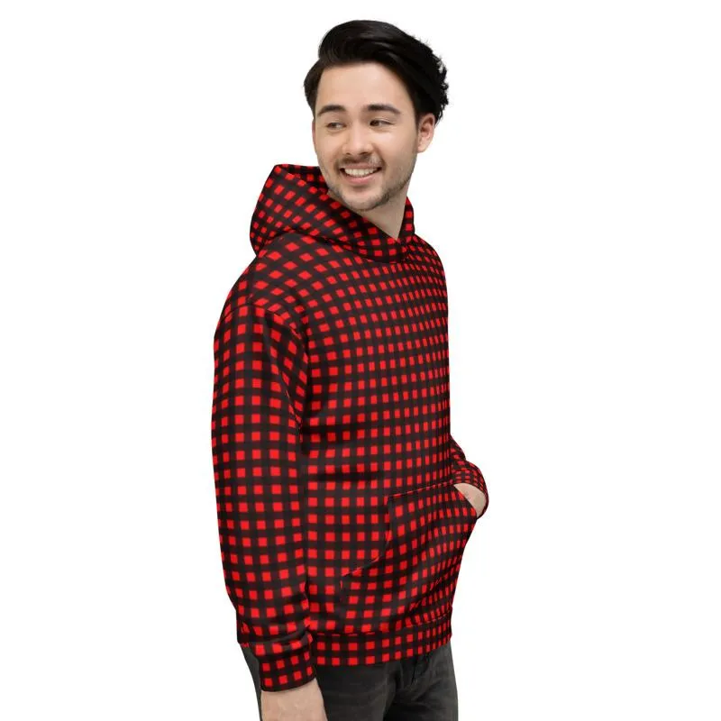 Buffalo Red Women's Hoodies, Plaid Print Unisex Soft Fleece Designer Hoodie- Made in USA/MX/EU