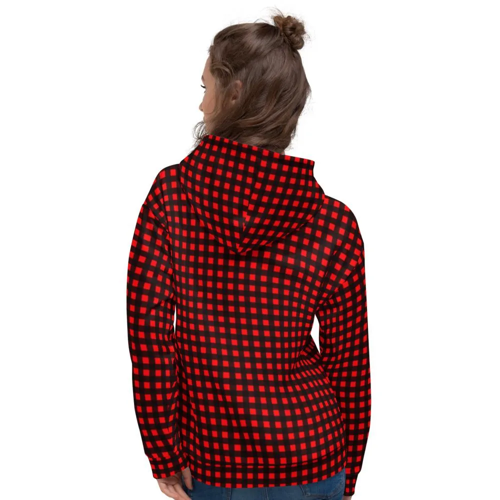 Buffalo Red Women's Hoodies, Plaid Print Unisex Soft Fleece Designer Hoodie- Made in USA/MX/EU