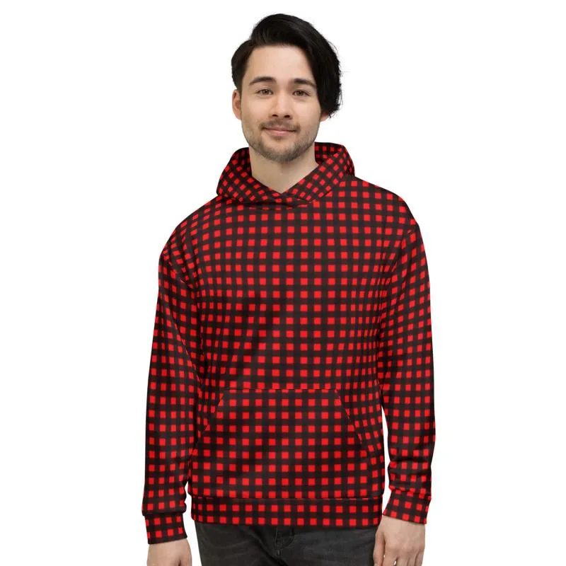 Buffalo Red Women's Hoodies, Plaid Print Unisex Soft Fleece Designer Hoodie- Made in USA/MX/EU