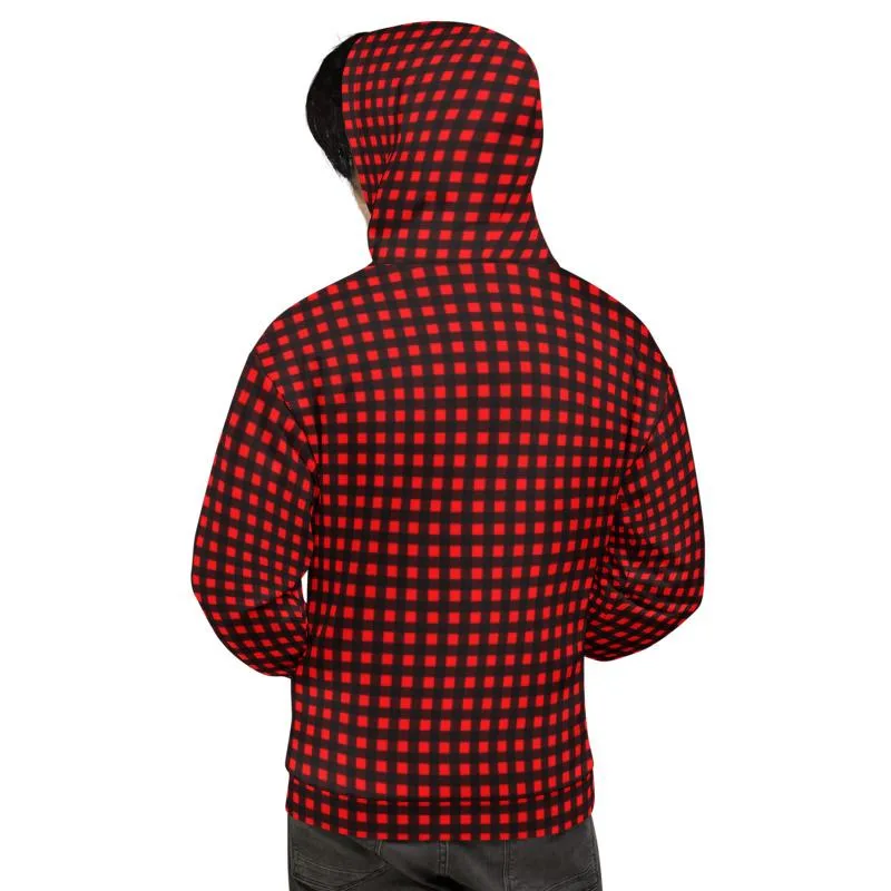 Buffalo Red Women's Hoodies, Plaid Print Unisex Soft Fleece Designer Hoodie- Made in USA/MX/EU