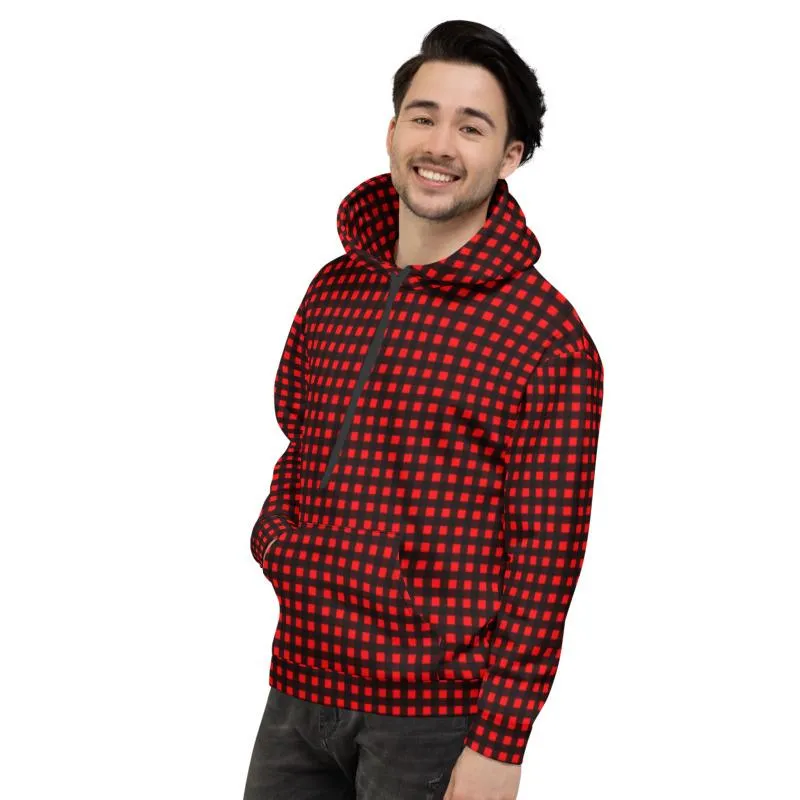 Buffalo Red Women's Hoodies, Plaid Print Unisex Soft Fleece Designer Hoodie- Made in USA/MX/EU