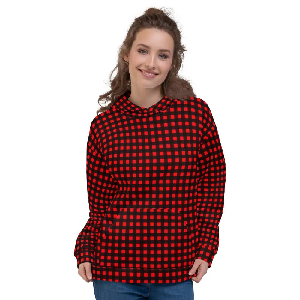 Buffalo Red Women's Hoodies, Plaid Print Unisex Soft Fleece Designer Hoodie- Made in USA/MX/EU