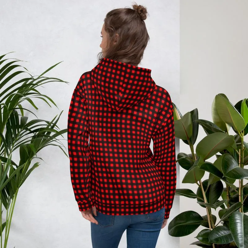 Buffalo Red Women's Hoodies, Plaid Print Unisex Soft Fleece Designer Hoodie- Made in USA/MX/EU