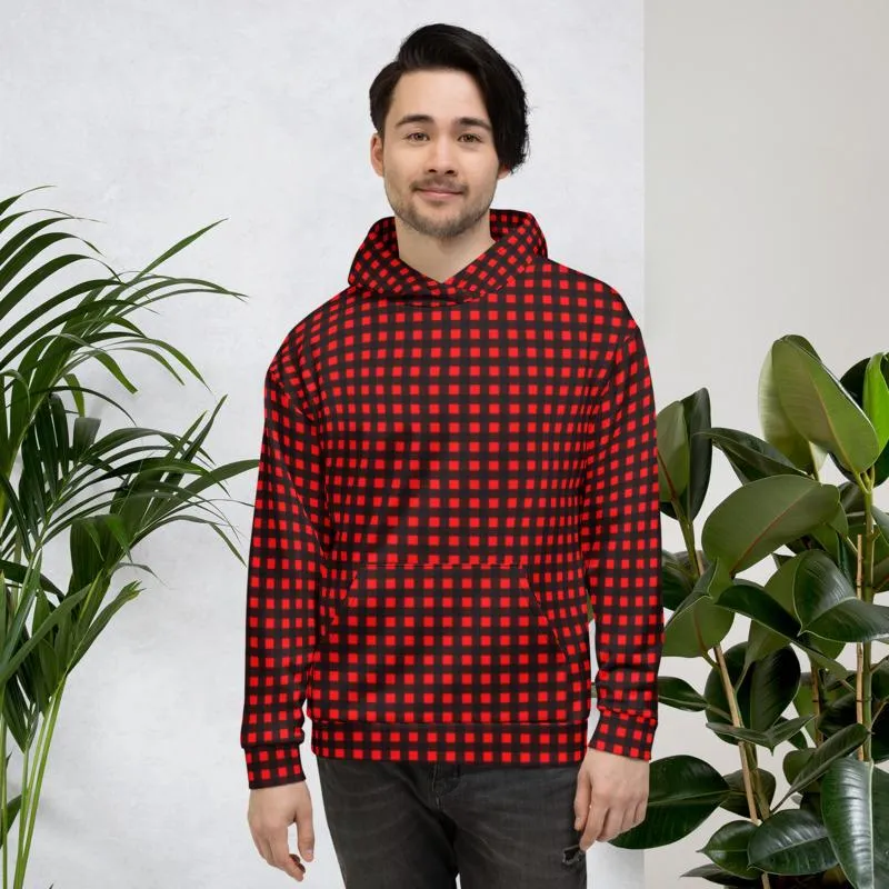 Buffalo Red Women's Hoodies, Plaid Print Unisex Soft Fleece Designer Hoodie- Made in USA/MX/EU