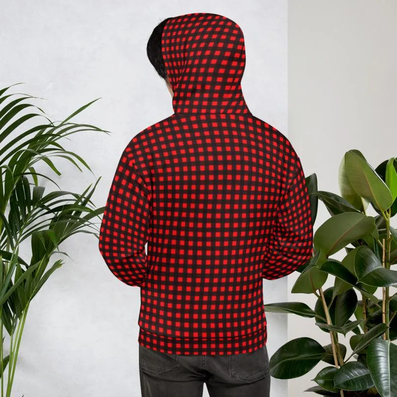 Buffalo Red Women's Hoodies, Plaid Print Unisex Soft Fleece Designer Hoodie- Made in USA/MX/EU