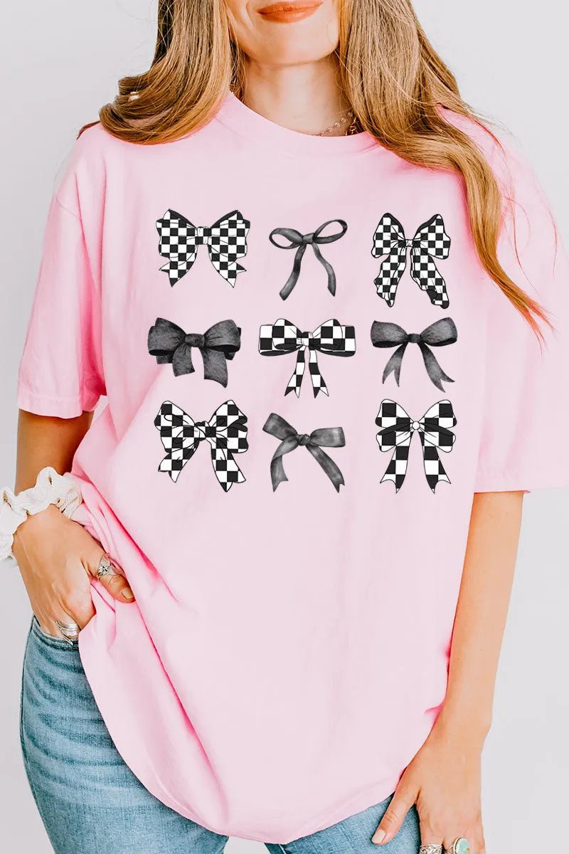 Checkered Retro Coquette Bows Comfort Colors Adult Ring-Spun Cotton Tee