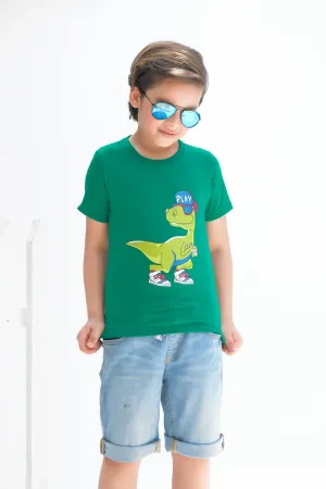 Cool Dino - Half sleeves T-shirts For Kids - Green - SBT-339