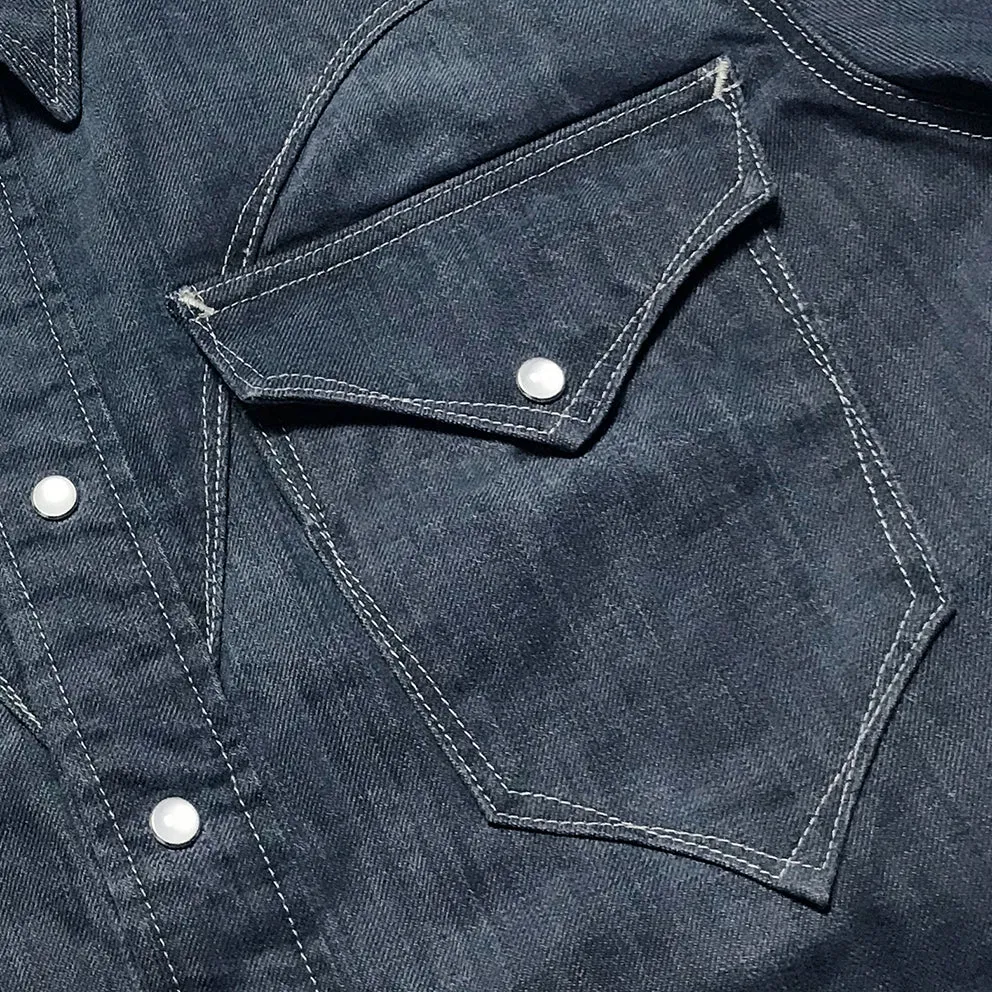 DDL 312R-KALEB V-GB REGULAR FIT 2 POCKET WESTERN SHIRT SANDED GREY BLUE DENIM-11OZ-E1 GREY BLUE