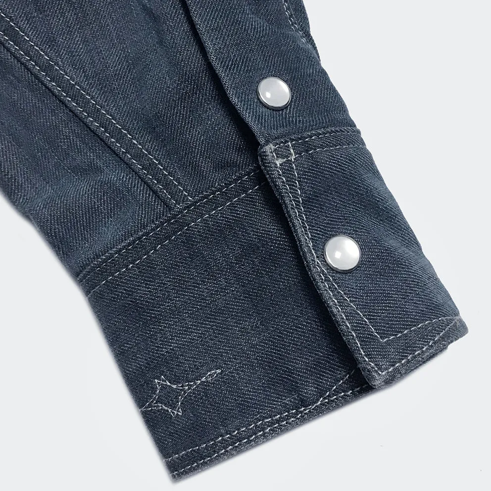 DDL 312R-KALEB V-GB REGULAR FIT 2 POCKET WESTERN SHIRT SANDED GREY BLUE DENIM-11OZ-E1 GREY BLUE