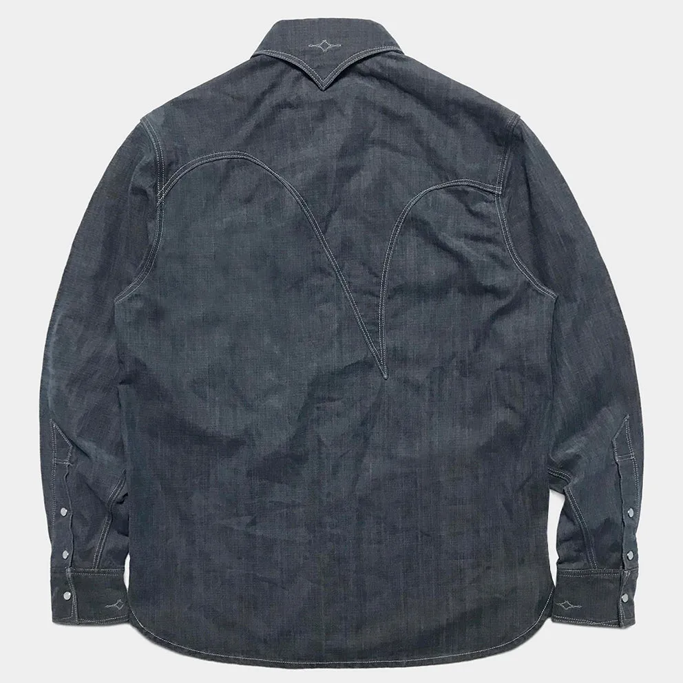 DDL 312R-KALEB V-GB REGULAR FIT 2 POCKET WESTERN SHIRT SANDED GREY BLUE DENIM-11OZ-E1 GREY BLUE