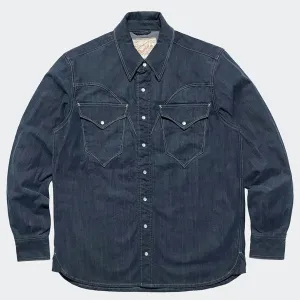 DDL 312R-KALEB V-GB REGULAR FIT 2 POCKET WESTERN SHIRT SANDED GREY BLUE DENIM-11OZ-E1 GREY BLUE