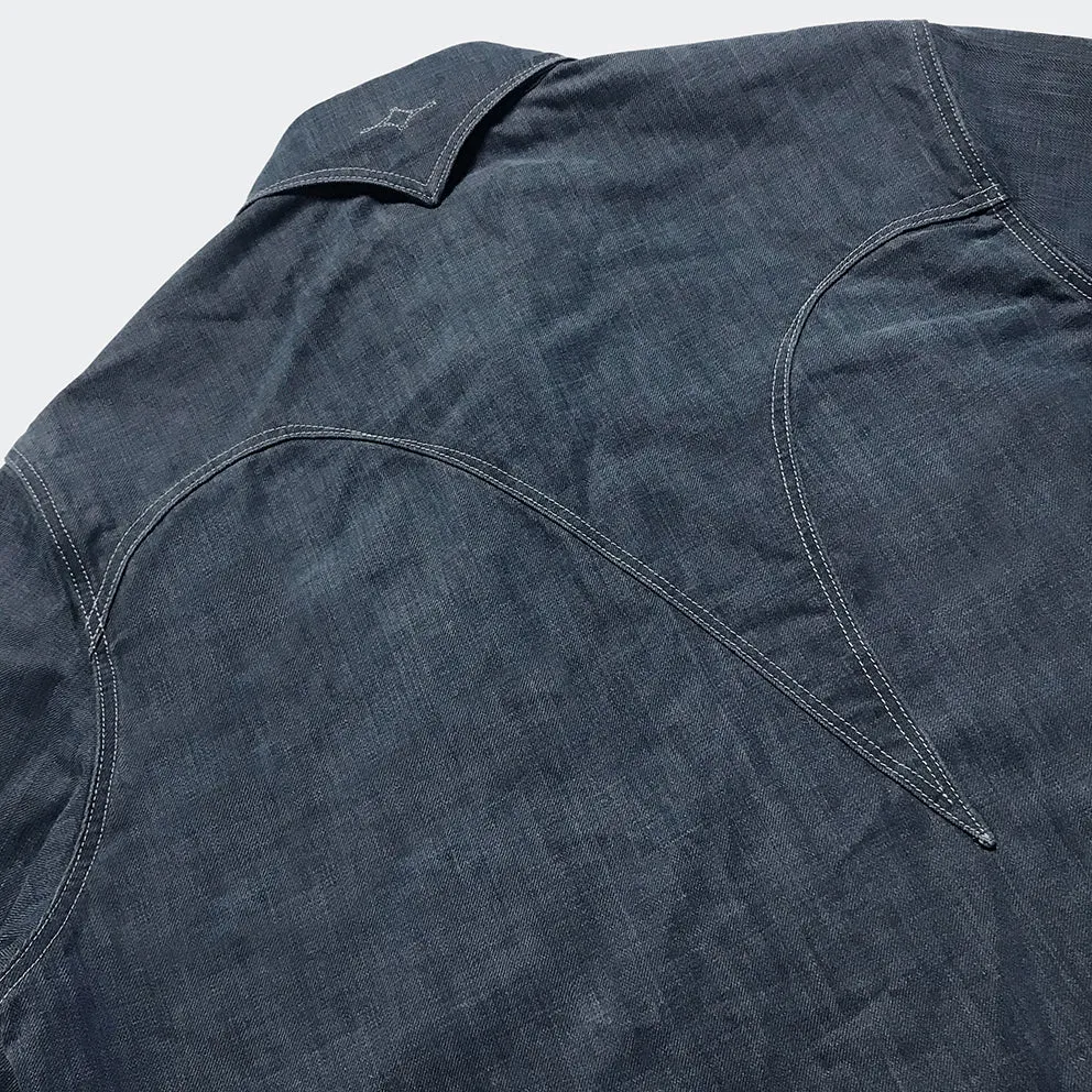 DDL 312R-KALEB V-GB REGULAR FIT 2 POCKET WESTERN SHIRT SANDED GREY BLUE DENIM-11OZ-E1 GREY BLUE
