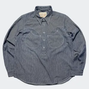 DDL 329 ROY LUCKY-MSTR REGULAR FIT 2 POCKET MINI INDIGO STRIPE WESTERN SMOCK SHIRT-5.5OZ-E0 Y/D STRIPE