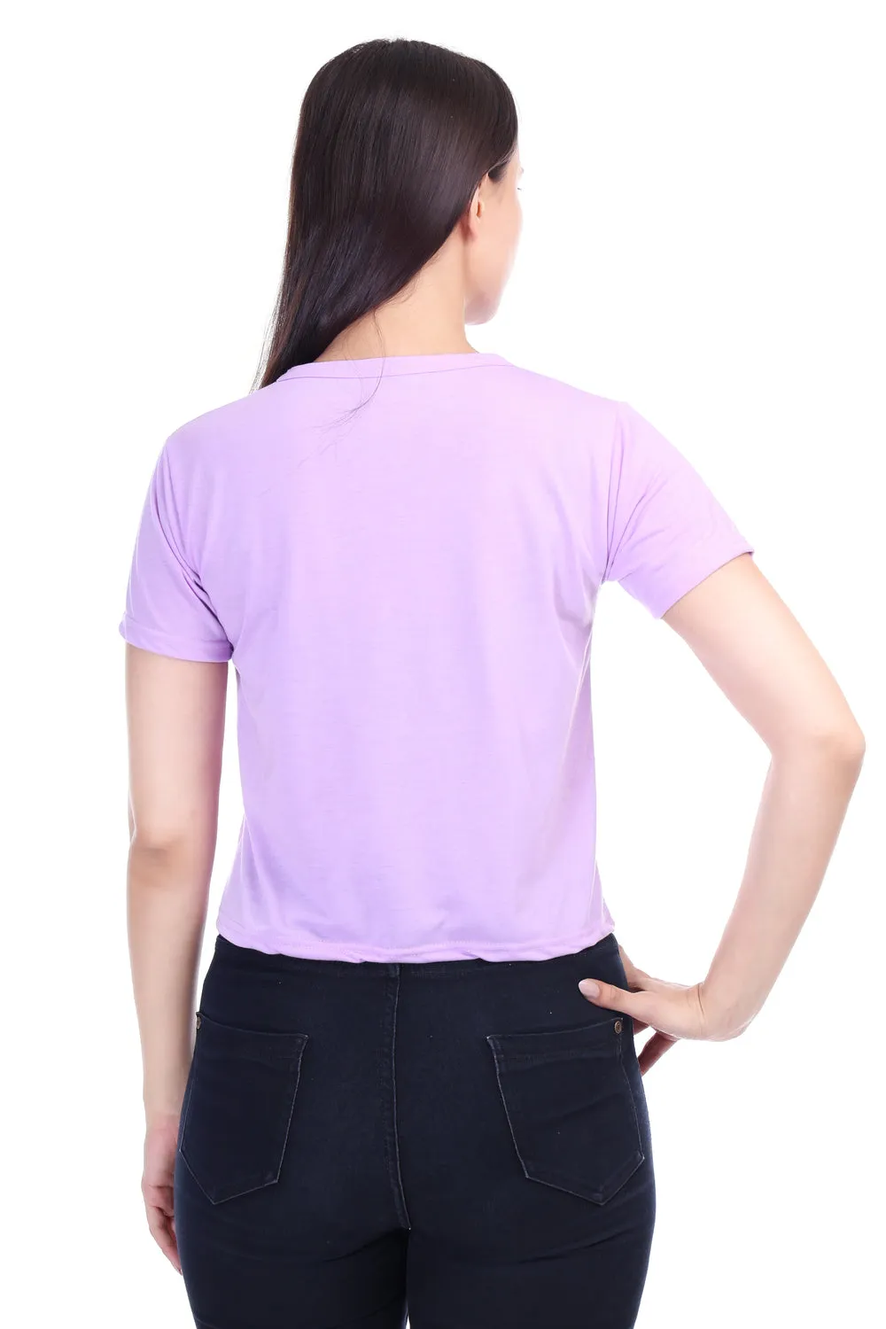 DK FASHION Women's  Women Solid Round Neck Pure Cotton lavender Tom Print T-Shirt