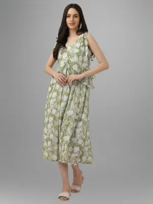 dresses for Women western wear Light Green Floral Maxi Dress