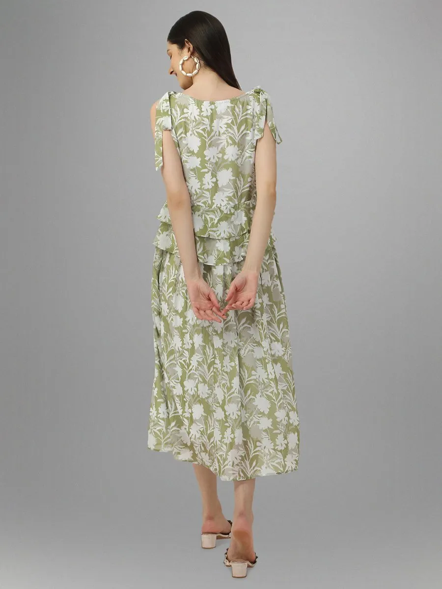 dresses for Women western wear Light Green Floral Maxi Dress