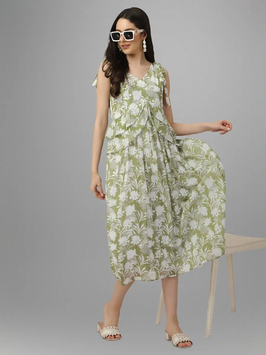 dresses for Women western wear Light Green Floral Maxi Dress