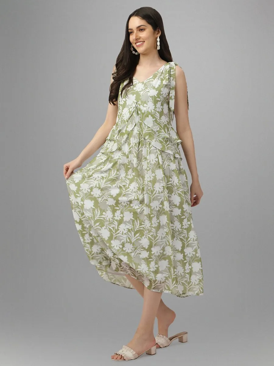dresses for Women western wear Light Green Floral Maxi Dress