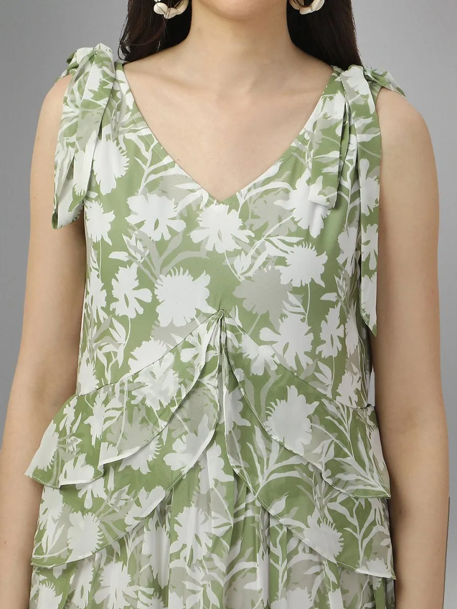 dresses for Women western wear Light Green Floral Maxi Dress