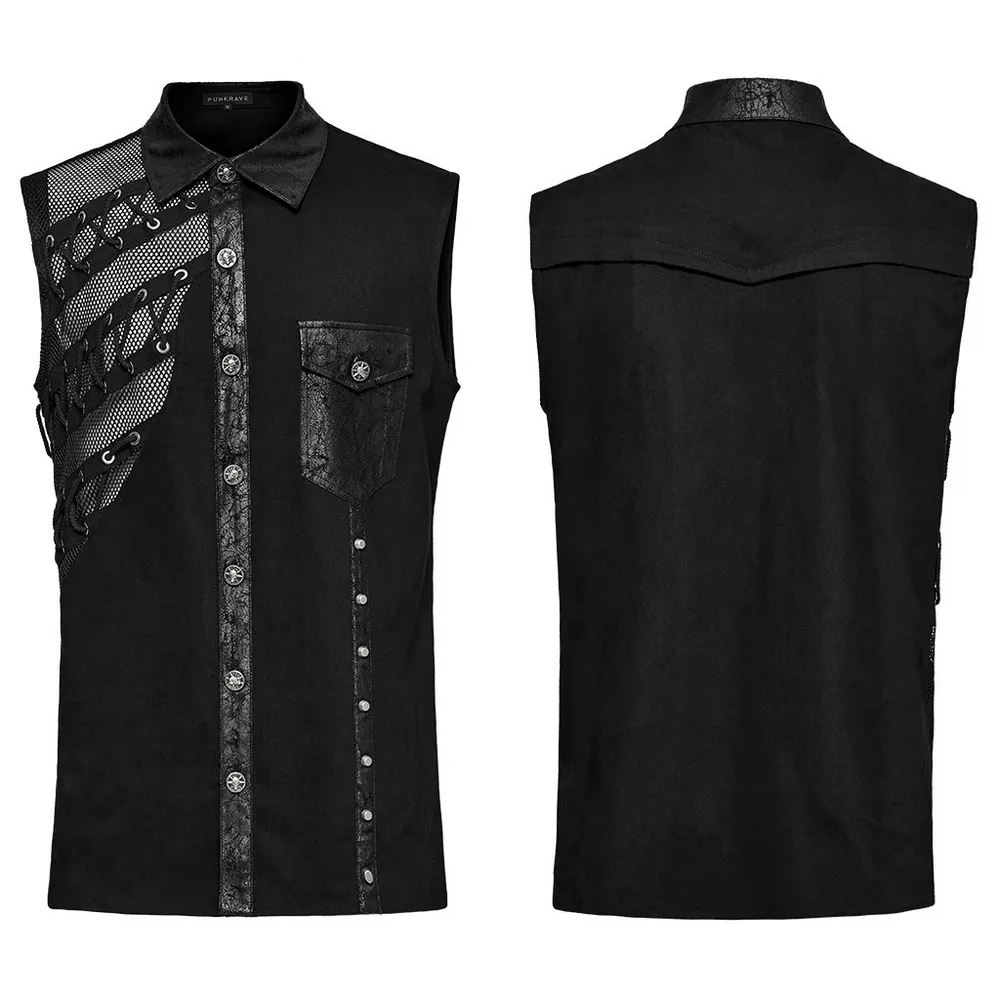 Edgy Punk Sleeveless Asymmetric Mesh Shirt for Men