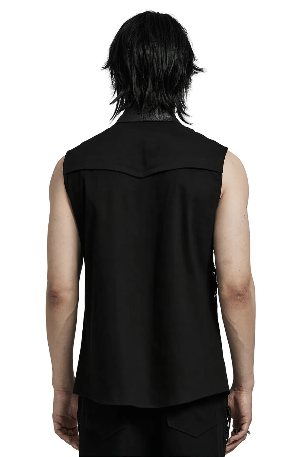 Edgy Punk Sleeveless Asymmetric Mesh Shirt for Men