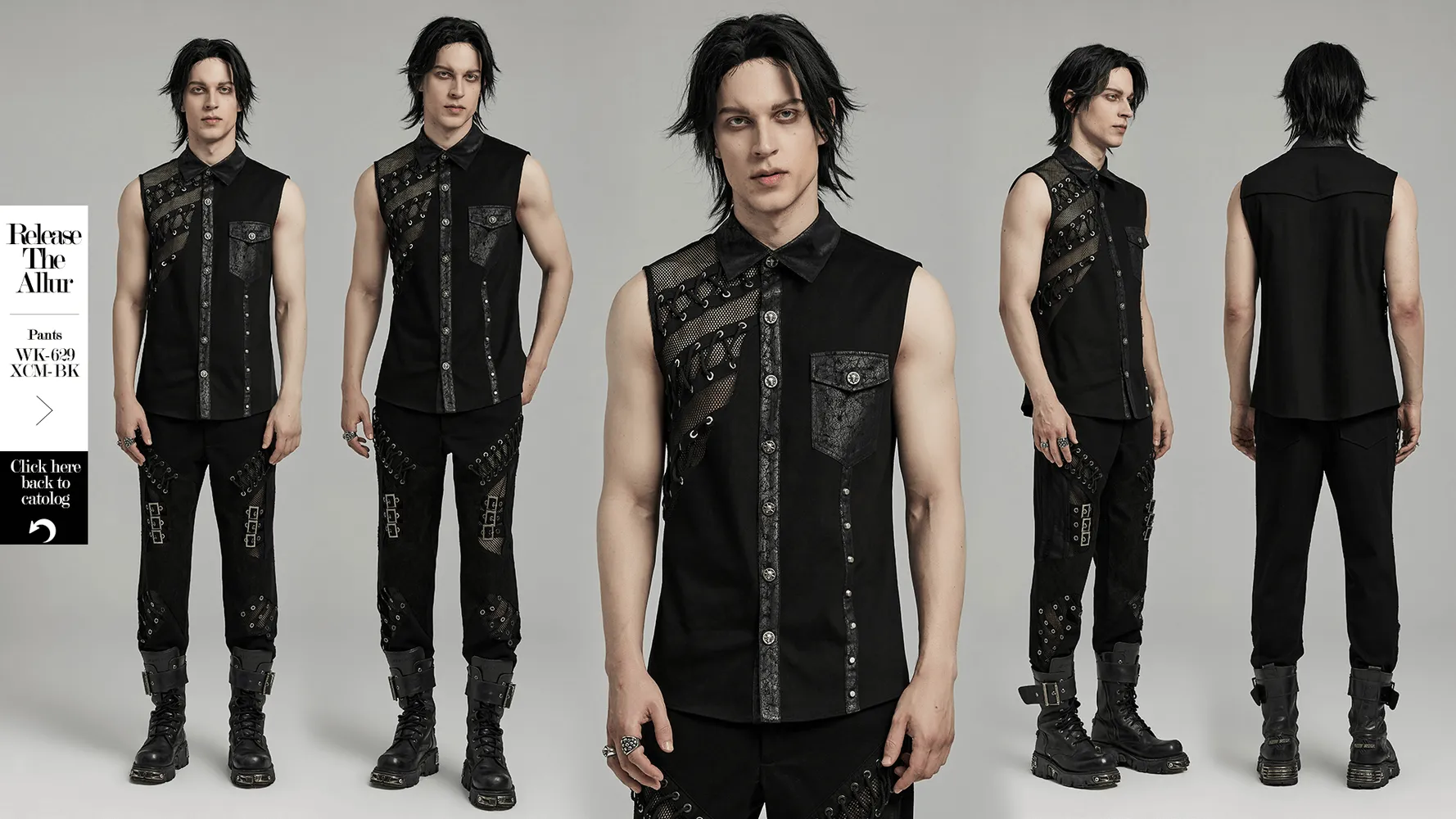 Edgy Punk Sleeveless Asymmetric Mesh Shirt for Men