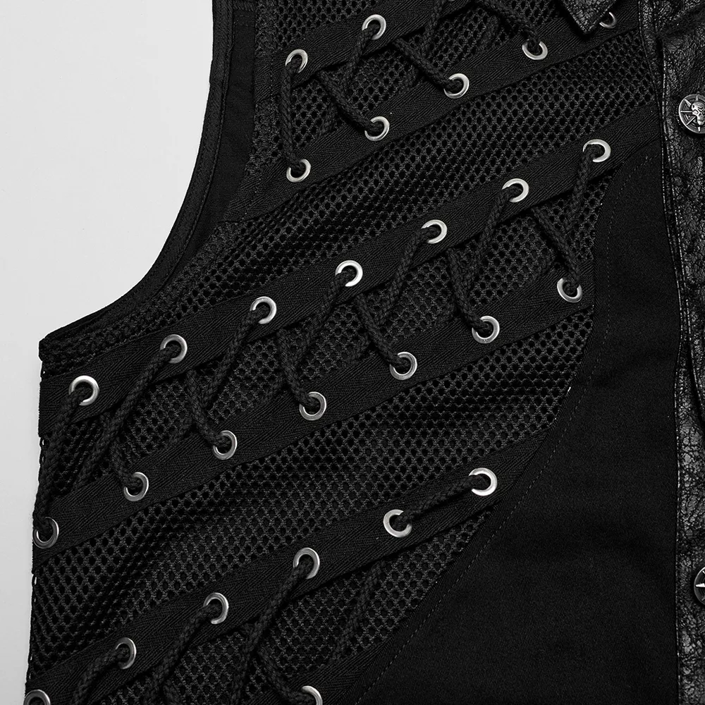 Edgy Punk Sleeveless Asymmetric Mesh Shirt for Men