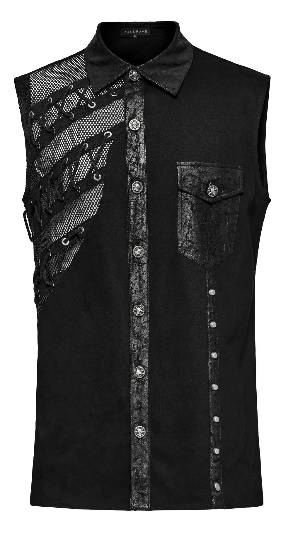 Edgy Punk Sleeveless Asymmetric Mesh Shirt for Men