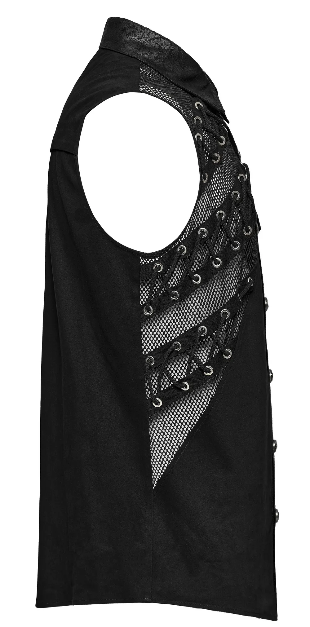 Edgy Punk Sleeveless Asymmetric Mesh Shirt for Men