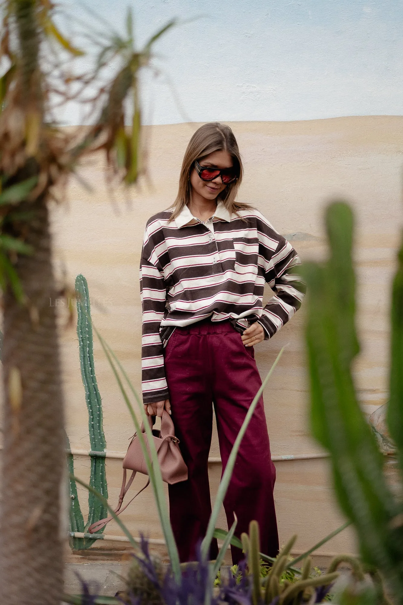 Frances striped polo sweatshirt hot chocolate/ecru