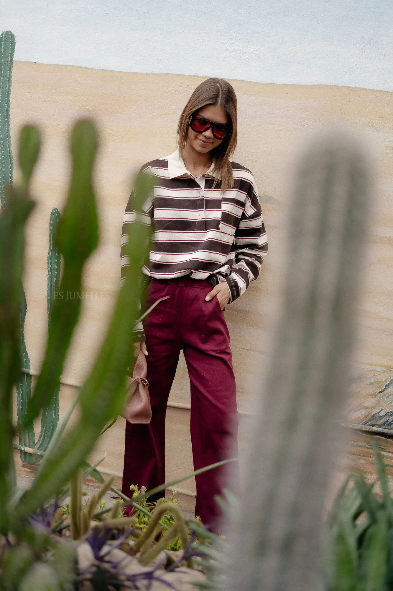 Frances striped polo sweatshirt hot chocolate/ecru
