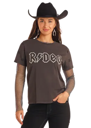 Ladies Rhinestone Rodeo Graphic Tee - Black - BW21T05410