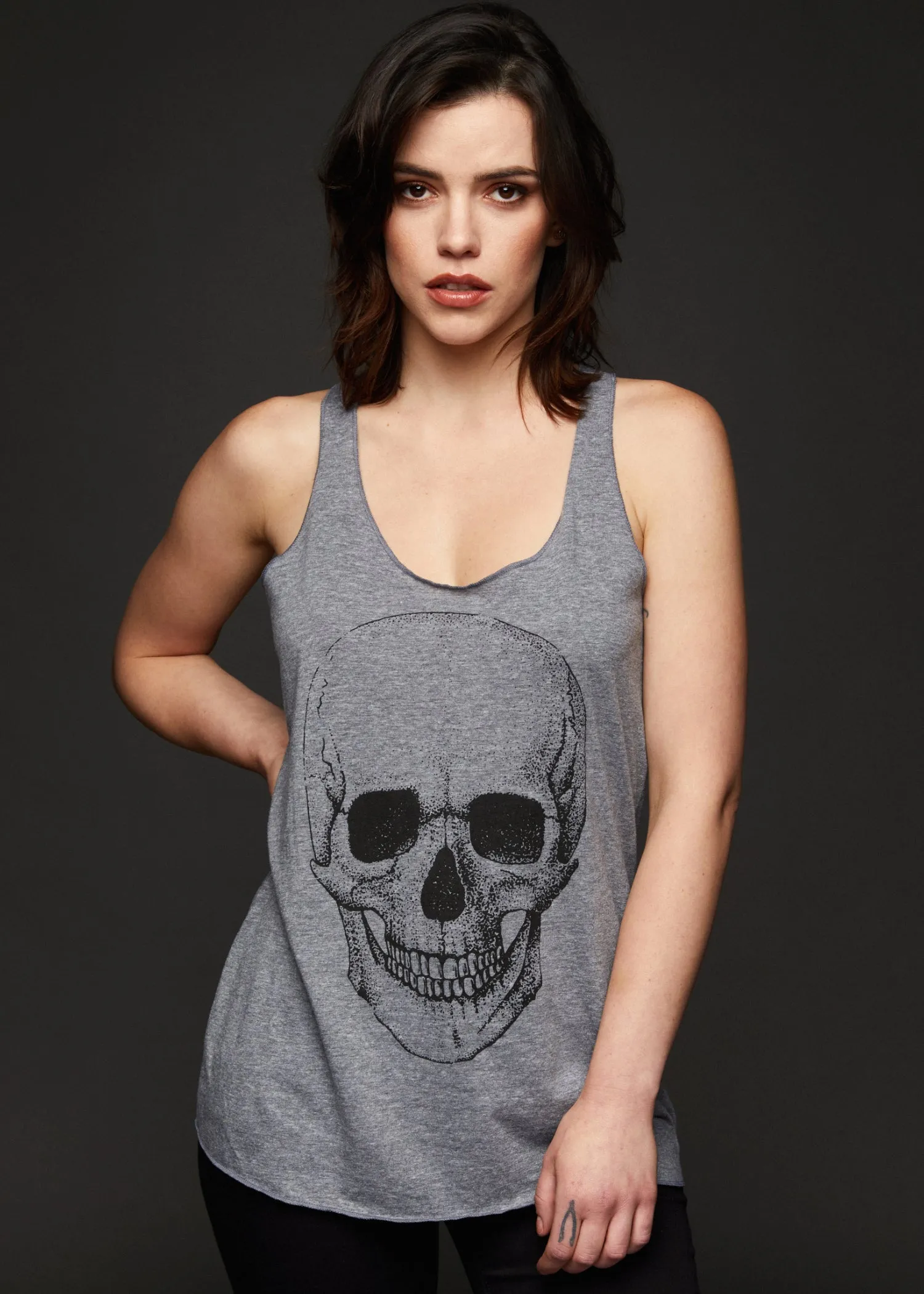 Lets Get Rocked Heather Grey Skull Loose Fit Tank Top