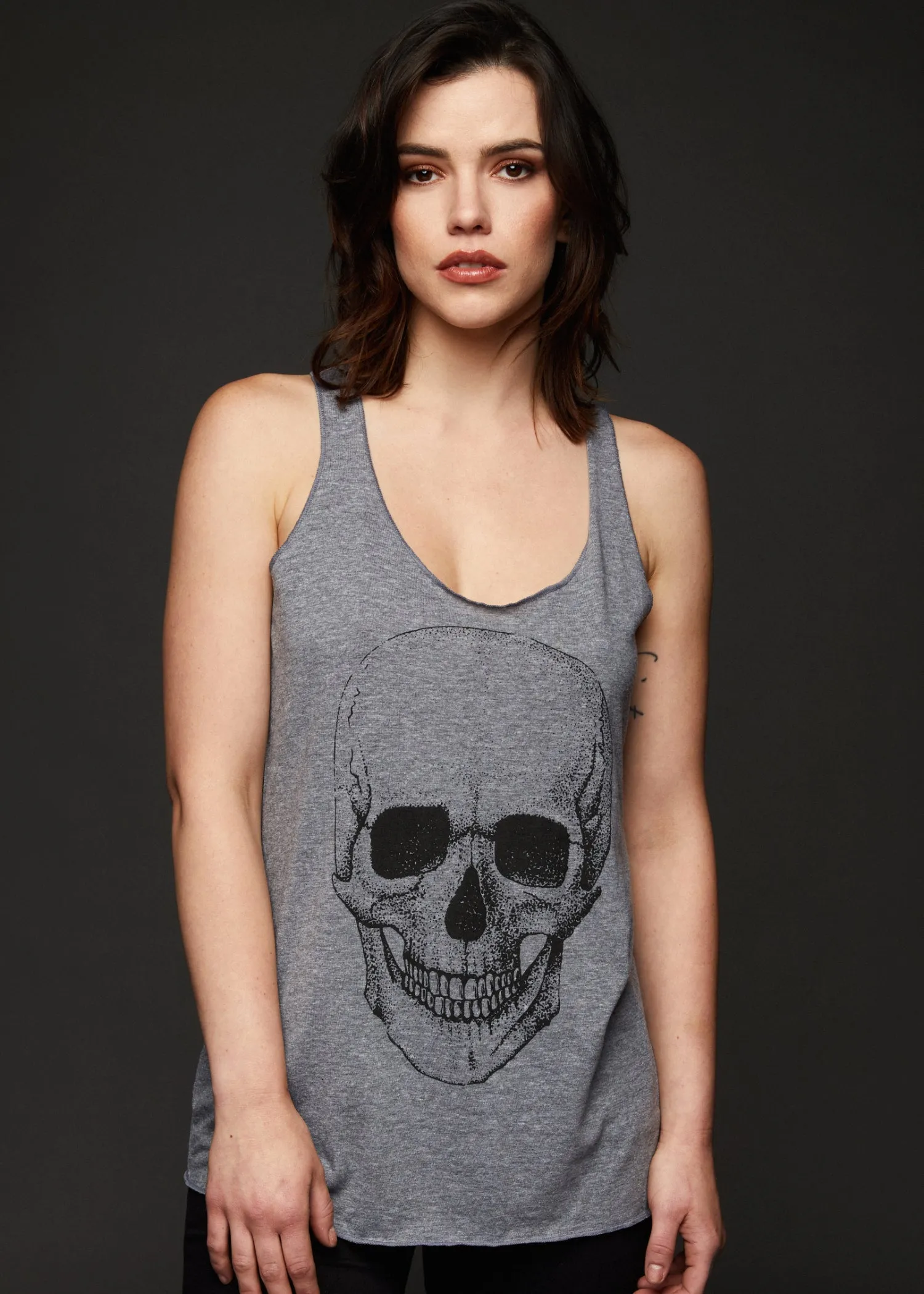 Lets Get Rocked Heather Grey Skull Loose Fit Tank Top