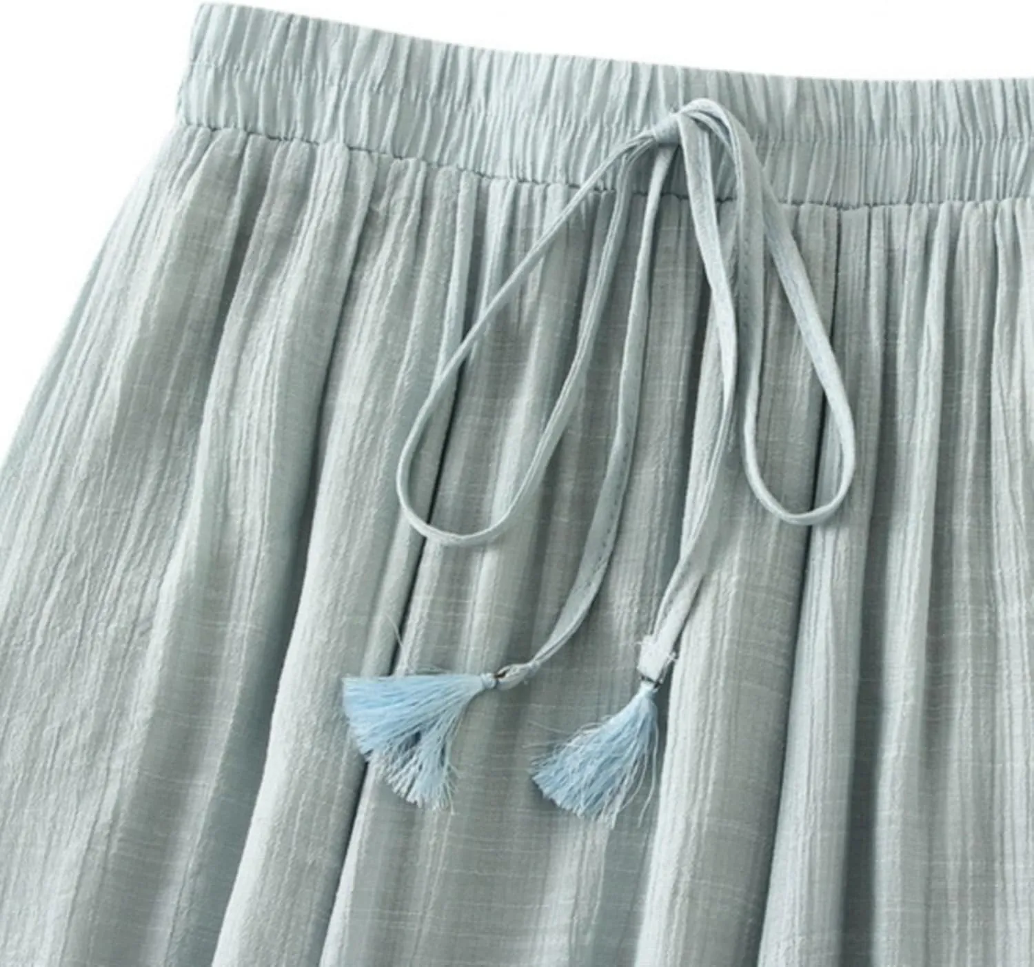 Linen Maxi Skirts for Women Flowy Cotton Pleated A-Line Long Skirt Boho Elastic Waist Drawstring 2025 Summer Dress