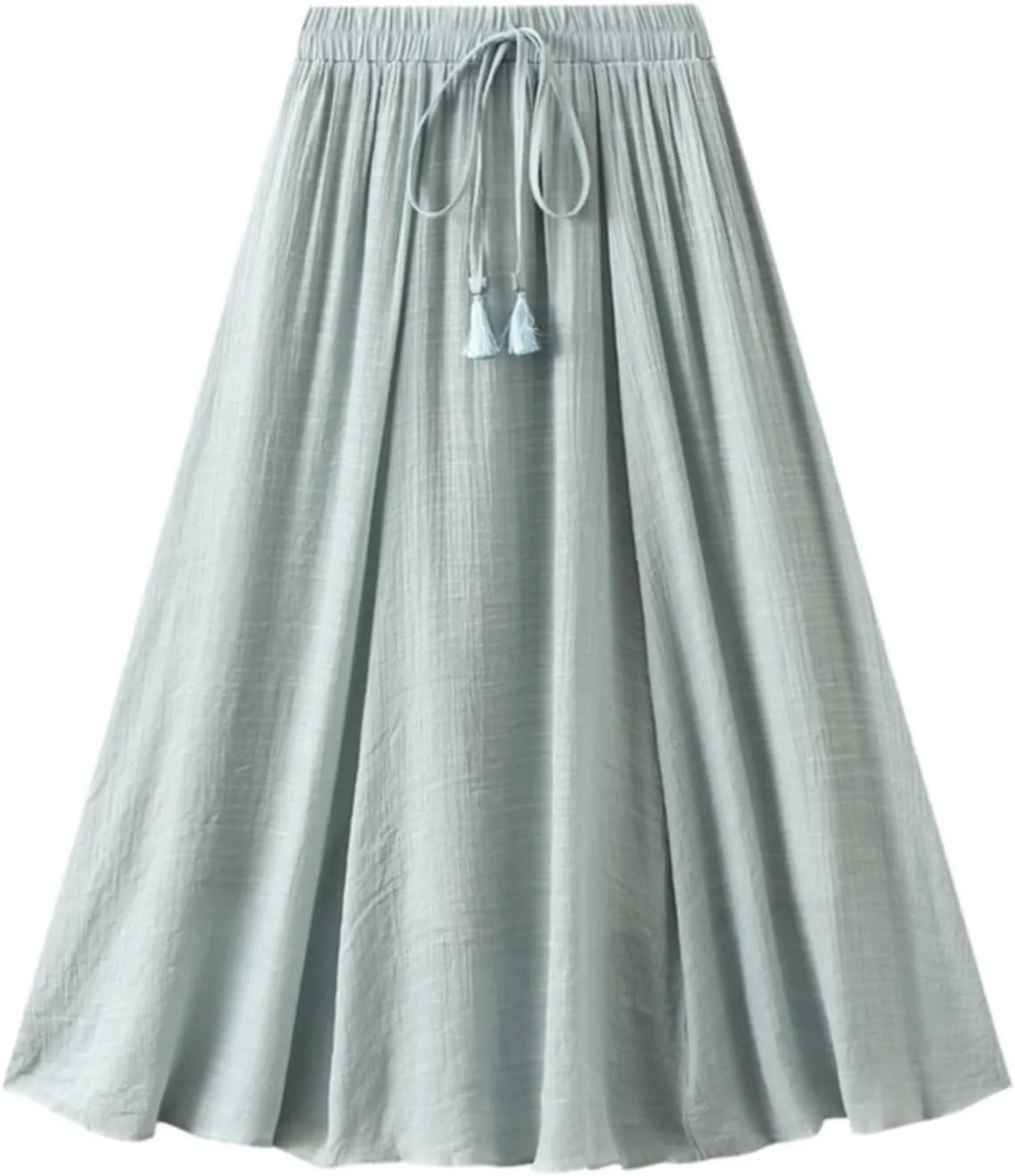 Linen Maxi Skirts for Women Flowy Cotton Pleated A-Line Long Skirt Boho Elastic Waist Drawstring 2025 Summer Dress