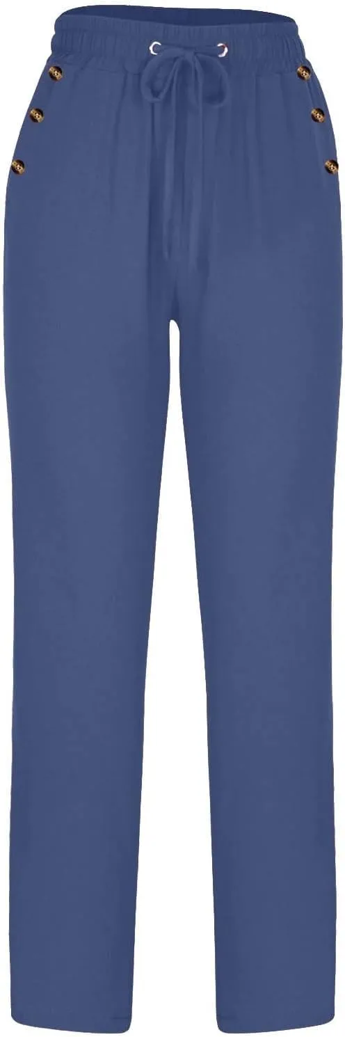 Lmdudan 2 Pc Linen Pants Women Cotton Linen Straight Leg Lightweight Pants 2025 Summer Beach Pants Women's Loose Fit Trousers